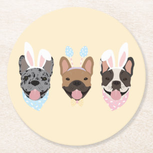 Happy Easter French Bulldogs Ronde Kartonnen Onderzetter