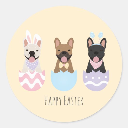 Happy Easter French Bulldogs Ronde Sticker (Voorkant)