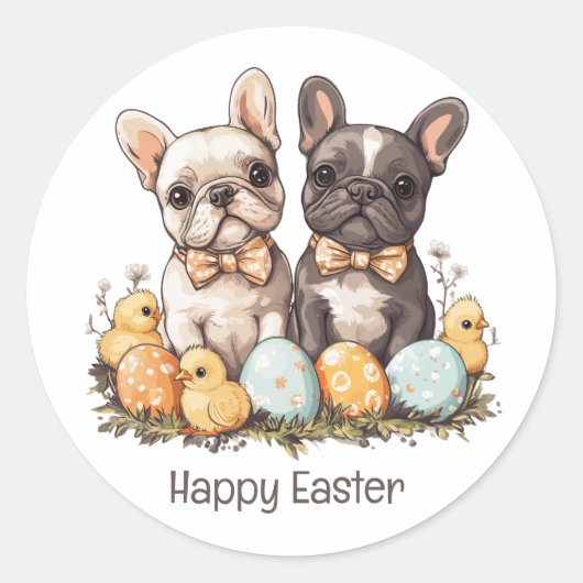 Happy Easter French Bulldogs Ronde Sticker (Voorkant)