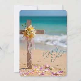 Happy Easter from Florida Cross & Lilies on Beach Feestdagenkaart