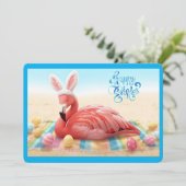 Happy Easter from Florida Flamingo Bunny on Beach Feestdagenkaart (Staand voorkant)