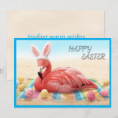 Happy Easter from Florida Flamingo Bunny on Beach Feestdagenkaart (Voorkant / Achterkant)