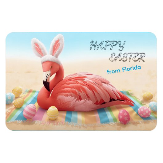 Happy Easter from Florida Flamingo Bunny on Beach Magneet (Horizontaal)
