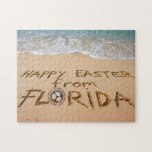 Happy Easter from Florida Written in the Sand Legpuzzel<br><div class="desc">Happy Easter Florida Style! The design on this tropical-themed jigsaw puzzle features a joyful "Happy Easter from Florida" message written in the sand on a sunny beach with the calm turquoise ocean in the background. The puzzle is available in various sizes. It's the perfect low-cost gift option for kids, grandkids,...</div>