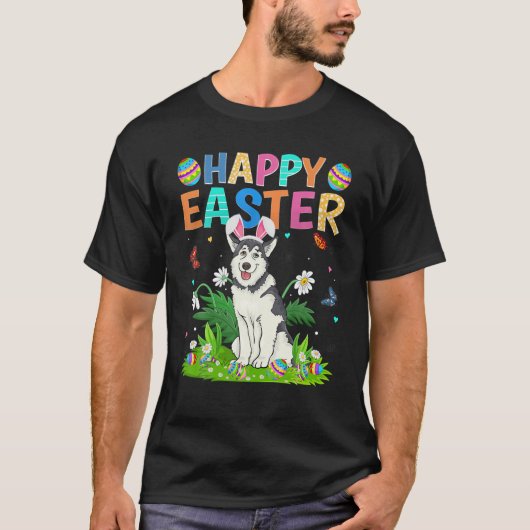Happy Easter Funny Alaskan Malamute Dog Easter Sun T-shirt (Voorkant)