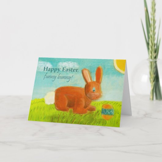 Happy Easter Funny Bunny Egg Meadow Spring Flower Feestdagen Kaart (Voorkant)