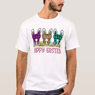 Happy Easter Funny Bunny Tooth Ears Leopard Kinder T-shirt