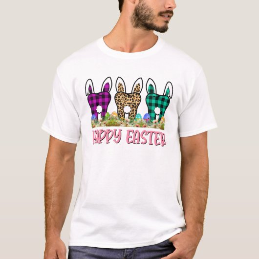 Happy Easter Funny Bunny Tooth Ears Leopard Kinder T-shirt (Voorkant)