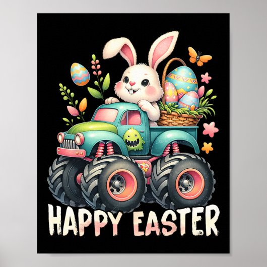 Happy Easter Funny Construction Trucks Kinder koni Poster (Voorkant)