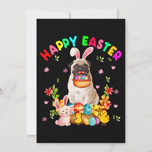 Happy Easter Funny Easter Day Pug Bunny Eggs Lover Kaart (Achterkant)