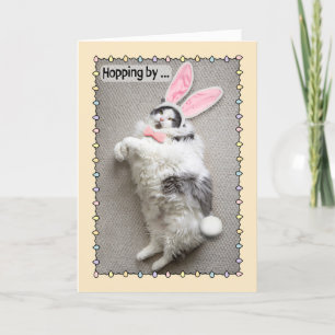 Happy Easter Funny Fat Cat in Bunny Ears Feestdagen Kaart