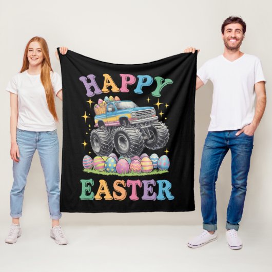Happy Easter Funny Monster Truck Crush Eggs Fleece Deken (In situ)