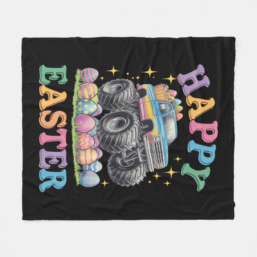 Happy Easter Funny Monster Truck Crush Eggs Fleece Deken (Voorkant (Horizontaal))