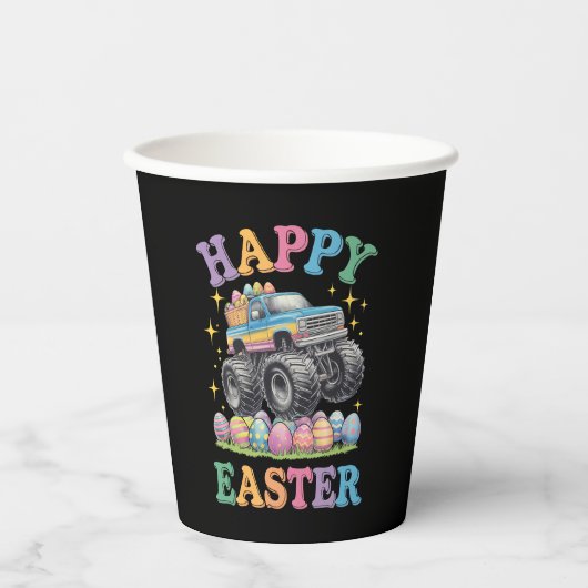 Happy Easter Funny Monster Truck Crush Eggs Papieren Bekers (Voorkant)