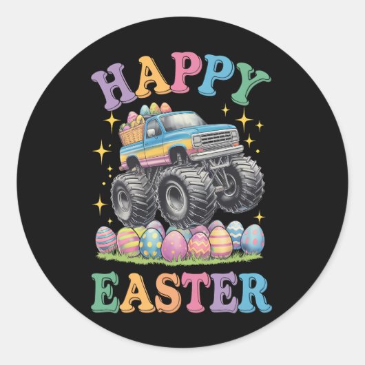 Happy Easter Funny Monster Truck Crush Eggs Ronde Sticker (Voorkant)