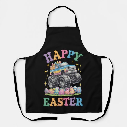 Happy Easter Funny Monster Truck Crush Eggs Schort (Voorkant)