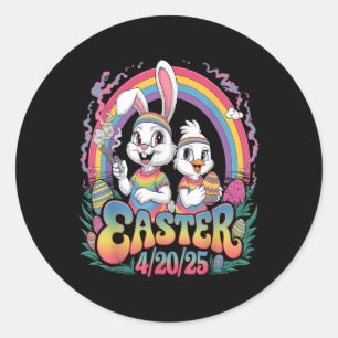 Happy Easter Funny Roken Paashaas Mannen Vrouwen Ronde Sticker