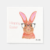 Happy Easter Funny Roze Bunny Papier Servet (Voorkant)