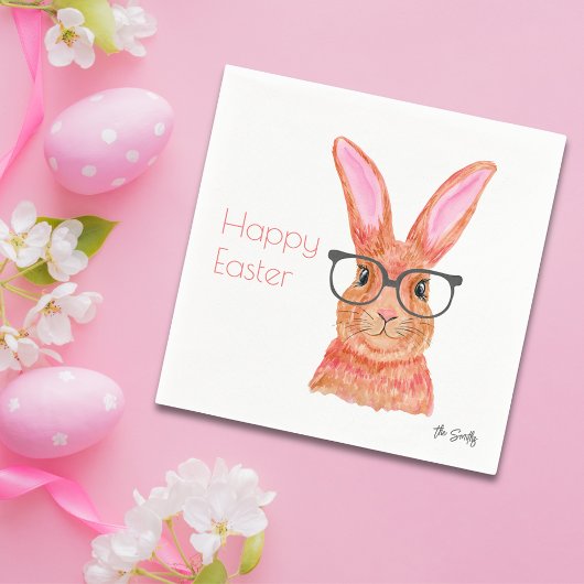 Happy Easter Funny Roze Bunny Papier Servet