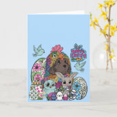 Happy Easter Fuzzy & Feather Friends Kaart (Gele Bloem)