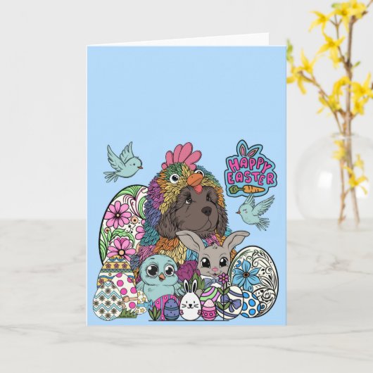 Happy Easter Fuzzy & Feather Friends Kaart (Gele Bloem)