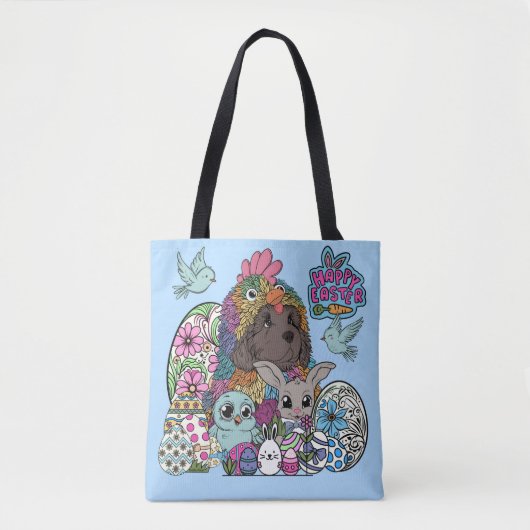 Happy Easter Fuzzy & Feather Friends Tote Bag (Voorkant)