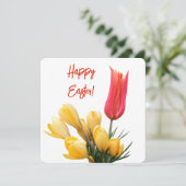 Happy Easter geel krokus rood tulp bloemig Kaart (Staand voorkant)