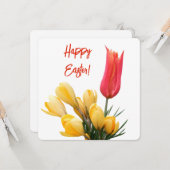 Happy Easter geel krokus rood tulp bloemig Kaart (Voorkant / Achterkant in situ)