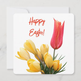 Happy Easter  geel krokus rood tulp bloemig Kaart