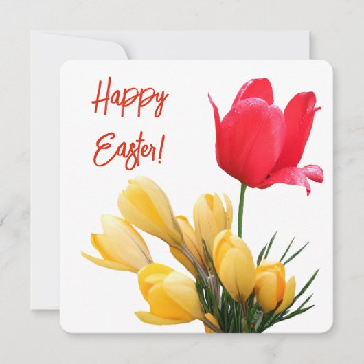 Happy Easter geel krokus rood tulp liefde Feestdagenkaart (Voorkant)