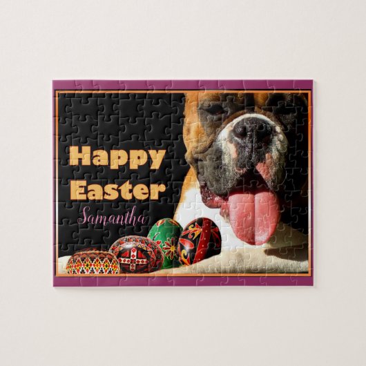 Happy Easter-gepersonaliseerde boxerhondenpuzzel Legpuzzel (Horizontaal)