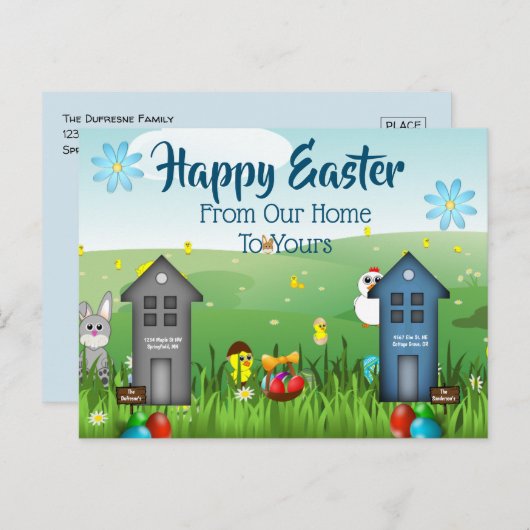 Happy Easter Gepersonaliseerde huizen Briefkaart (Voorkant / Achterkant)