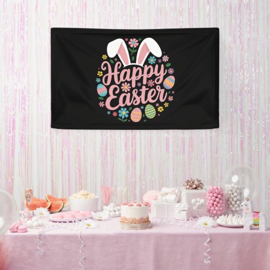 Happy Easter Gezegden Egg Bunny Spandoek (Feest)