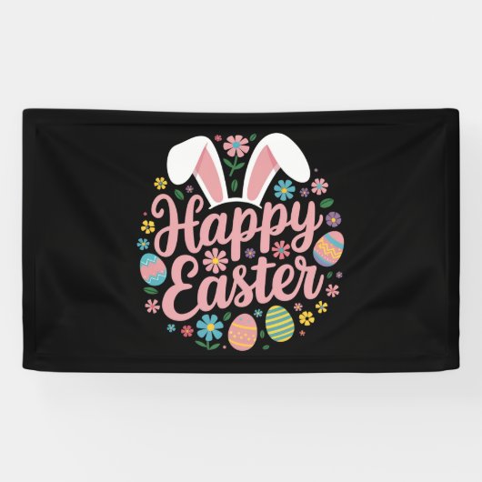 Happy Easter Gezegden Egg Bunny Spandoek (Horizontaal)