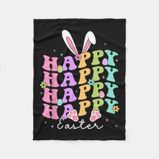 Happy Easter Gezegden Egg Groovy Bunny Rabbit Kind Fleece Deken (Voorkant)