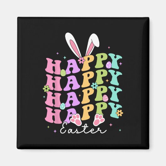 Happy Easter Gezegden Egg Groovy Bunny Rabbit Kind Magneet (Voorkant)