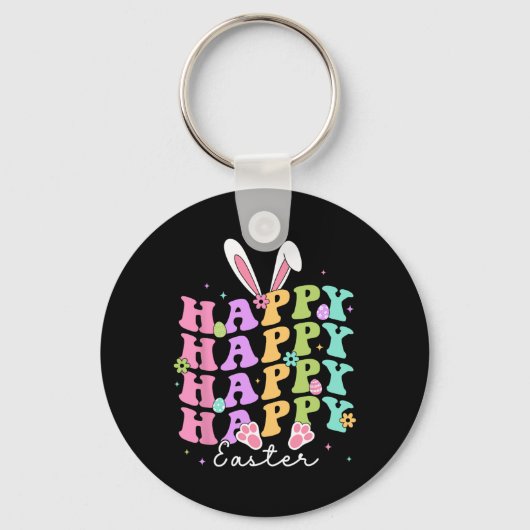 Happy Easter Gezegden Egg Groovy Bunny Rabbit Kind Sleutelhanger (Voorkant)
