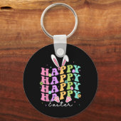Happy Easter Gezegden Egg Groovy Bunny Rabbit Kind Sleutelhanger (Voorkant)