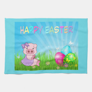 Happy Easter Girl Piggy Theedoek