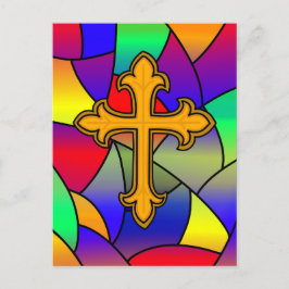 Happy Easter | Glas in lood en kruis Briefkaart