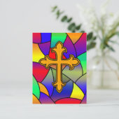 Happy Easter | Glas in lood en kruis Briefkaart (Staand voorkant)