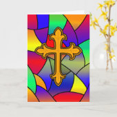 Happy Easter | Glas in lood en kruis Kaart (Gele Bloem)