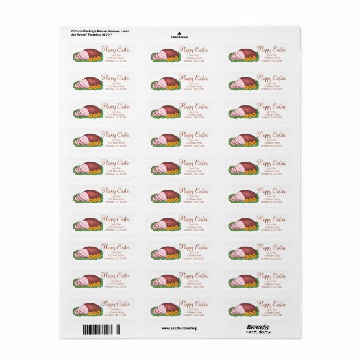 Happy Easter Glazed Ham Foodie Adresetiketten Etiket (Full Sheet)