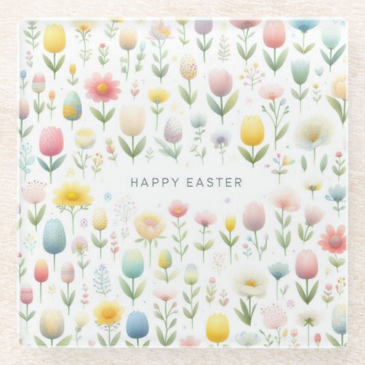 Happy Easter Glazen Onderzetter (Voorkant)