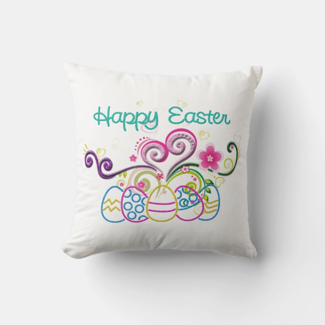 Happy Easter Glitter Eggs & Floral Kussen (Voorkant)