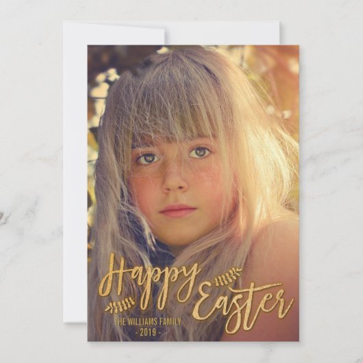 Happy Easter | Glitter Gold Photo Holiday Card Feestdagenkaart (Voorkant)