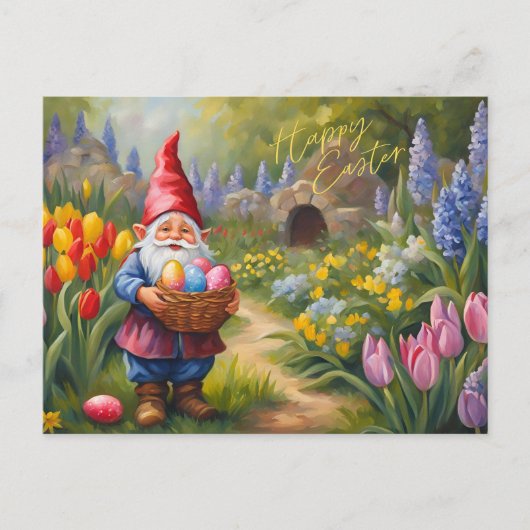 Happy Easter Gnome in de voorjaarstuin Feestdagenkaart (Voorkant)