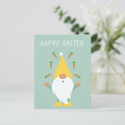 Happy Easter Gnome Juggling Carrots Briefkaart (Staand voorkant)