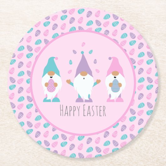 Happy Easter Gnome Juggling Paaseieren Ronde Kartonnen Onderzetter (Voorkant)