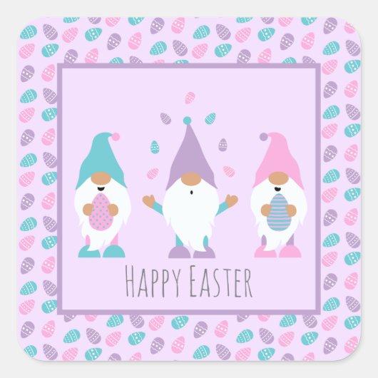 Happy Easter Gnome Juggling Paaseieren Vierkante Sticker (Voorkant)